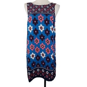 Ann Taylor Loft Sleeveless Floral Dress Shift Open Tie Back Geometric M …